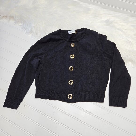 Calvin Klein Women's Black Toggle Button Up Crop Cardigan Sweater Size Medium - Picture 1 of 9